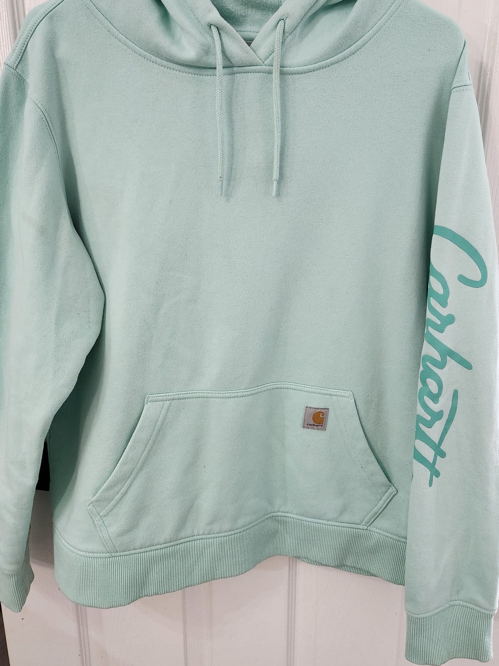 Womens Carhartt Mint Green Logo Sleeve Hoodie